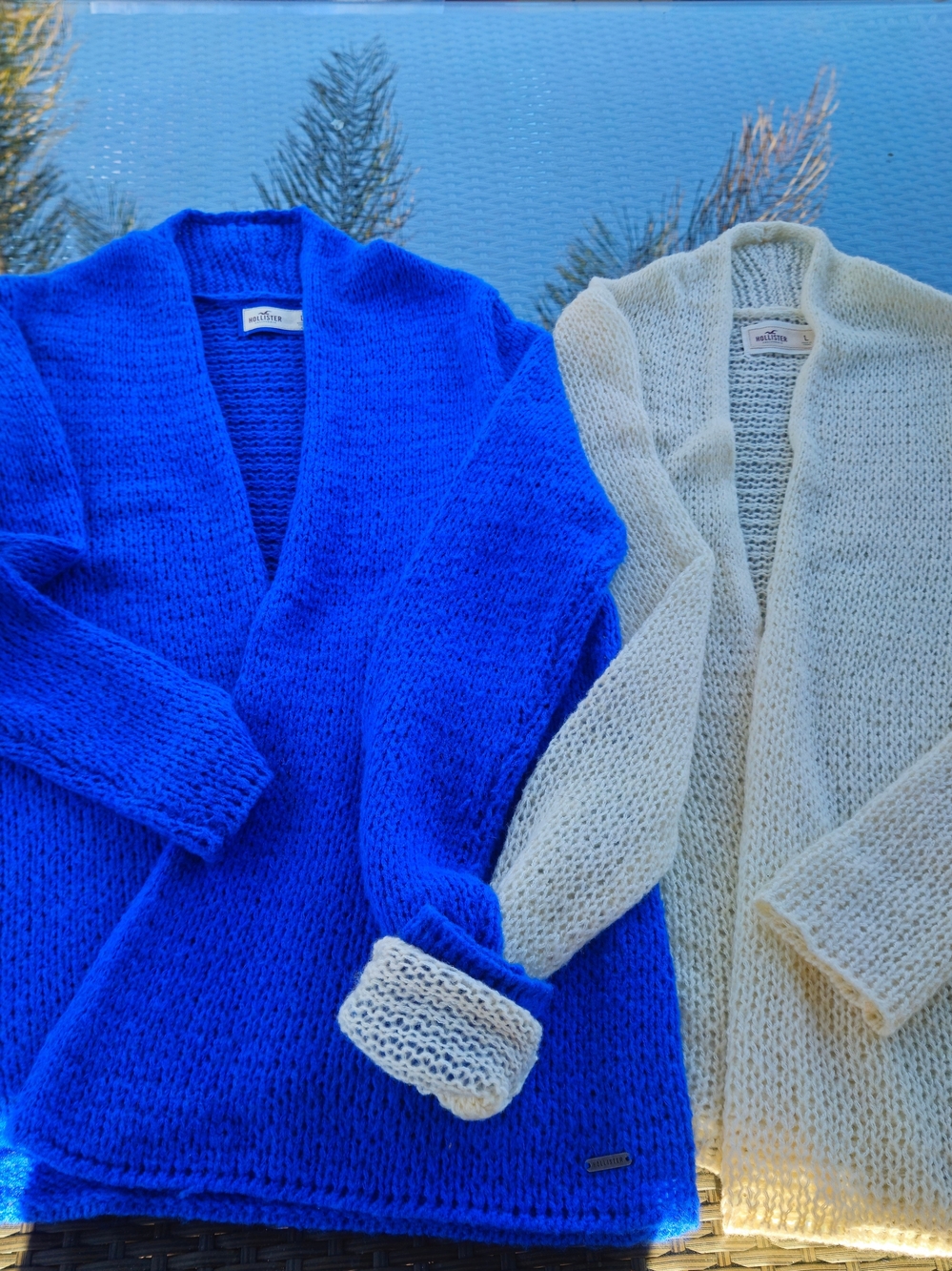 Bundle 2 Hollister Open Front Knit Cardigan Sweaters Cobalt Blue White L NWOT